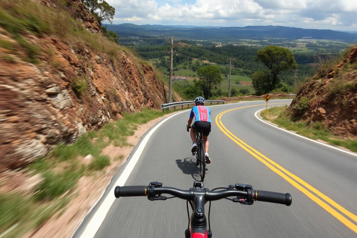 Ciclista de speed subindo estrada da Serra das Cabras